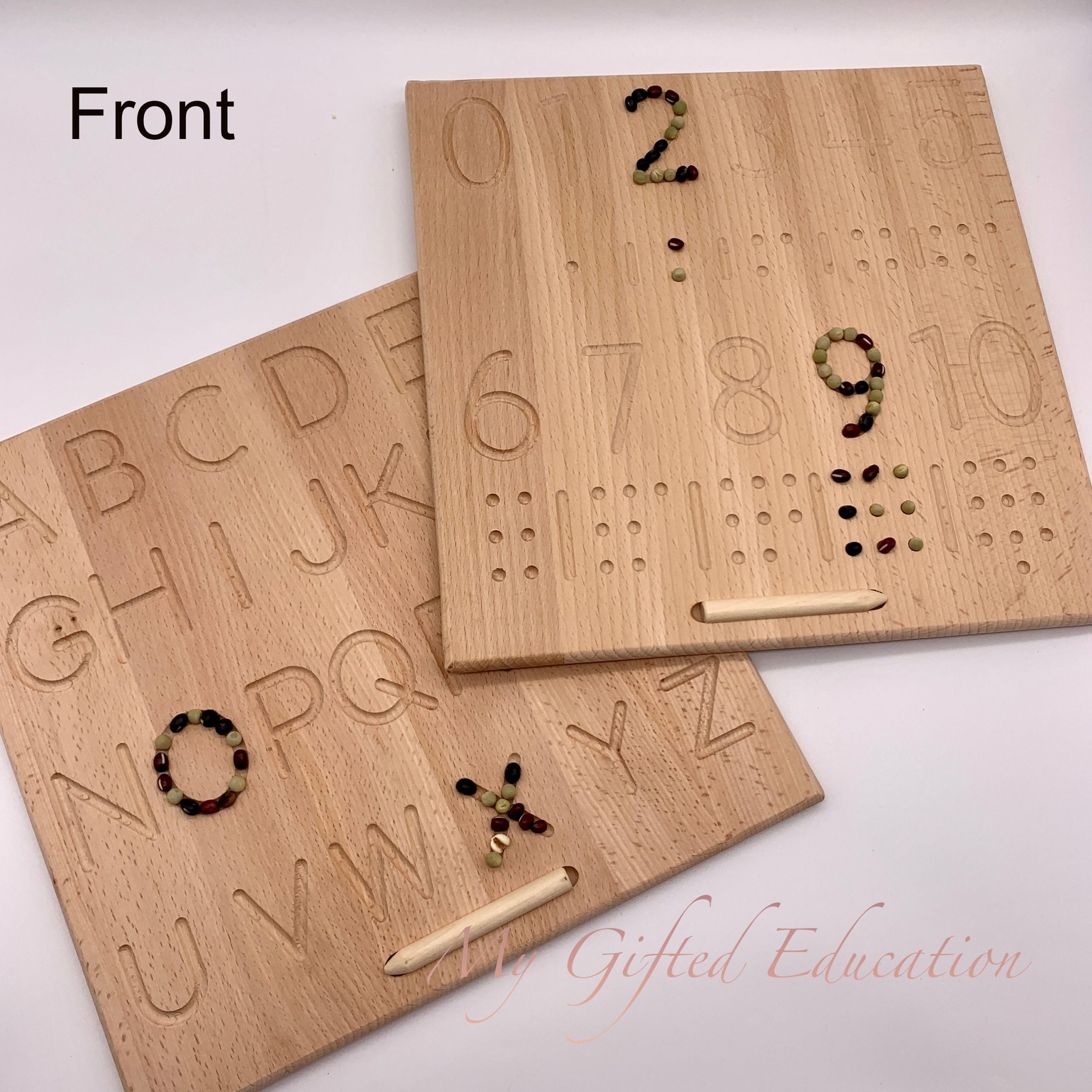 Double-Sided Wooden Number Alphabet Tracing Board w/ Stylus